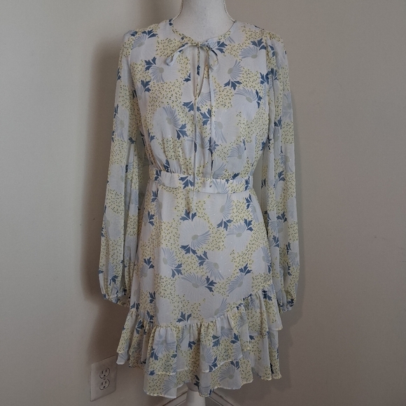 Ted Baker Suziiee Floral Long Sleeve Tiered Mini Dress In Sky Blue Size U.S 4 - Picture 6 of 13